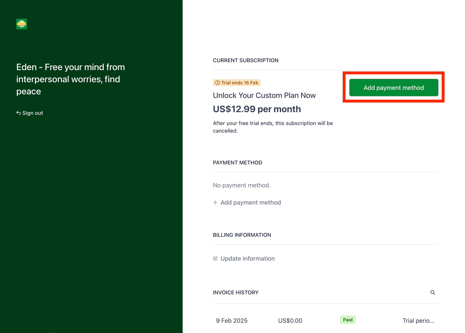 Add payment method in customer portal