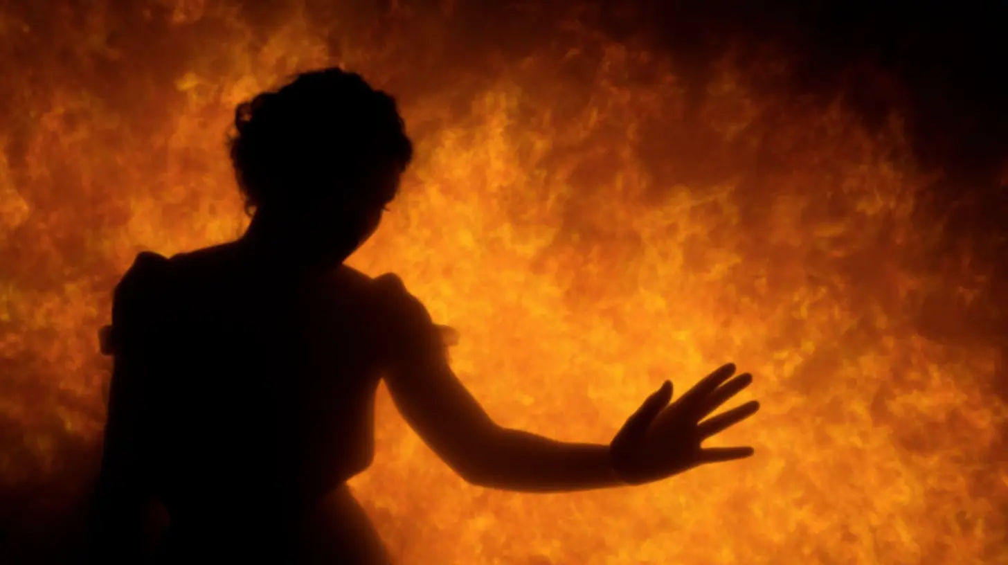 Silhouette reaching through flames representing anxious attachment