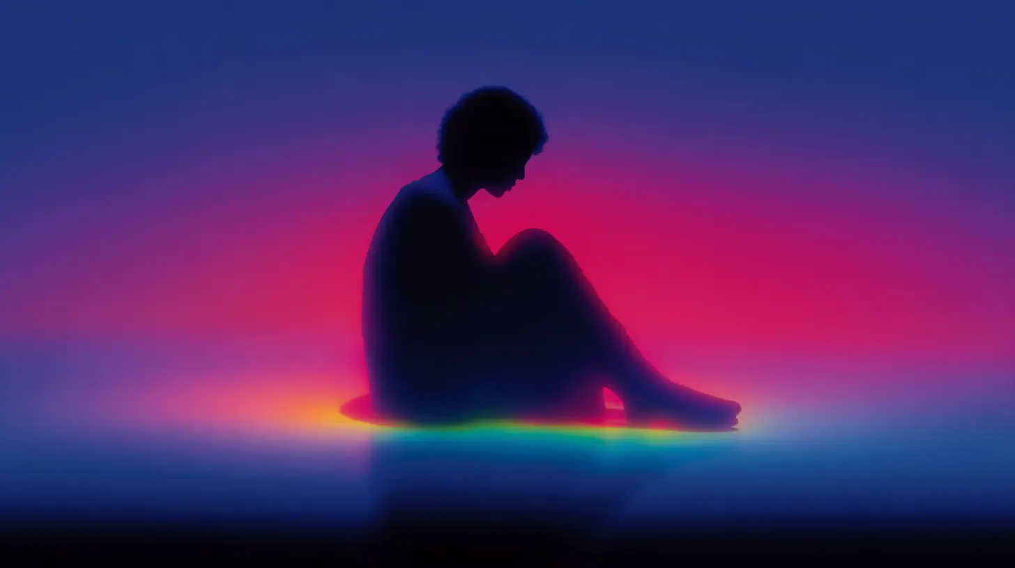 Silhouette sitting alone in cool tones representing avoidant attachment